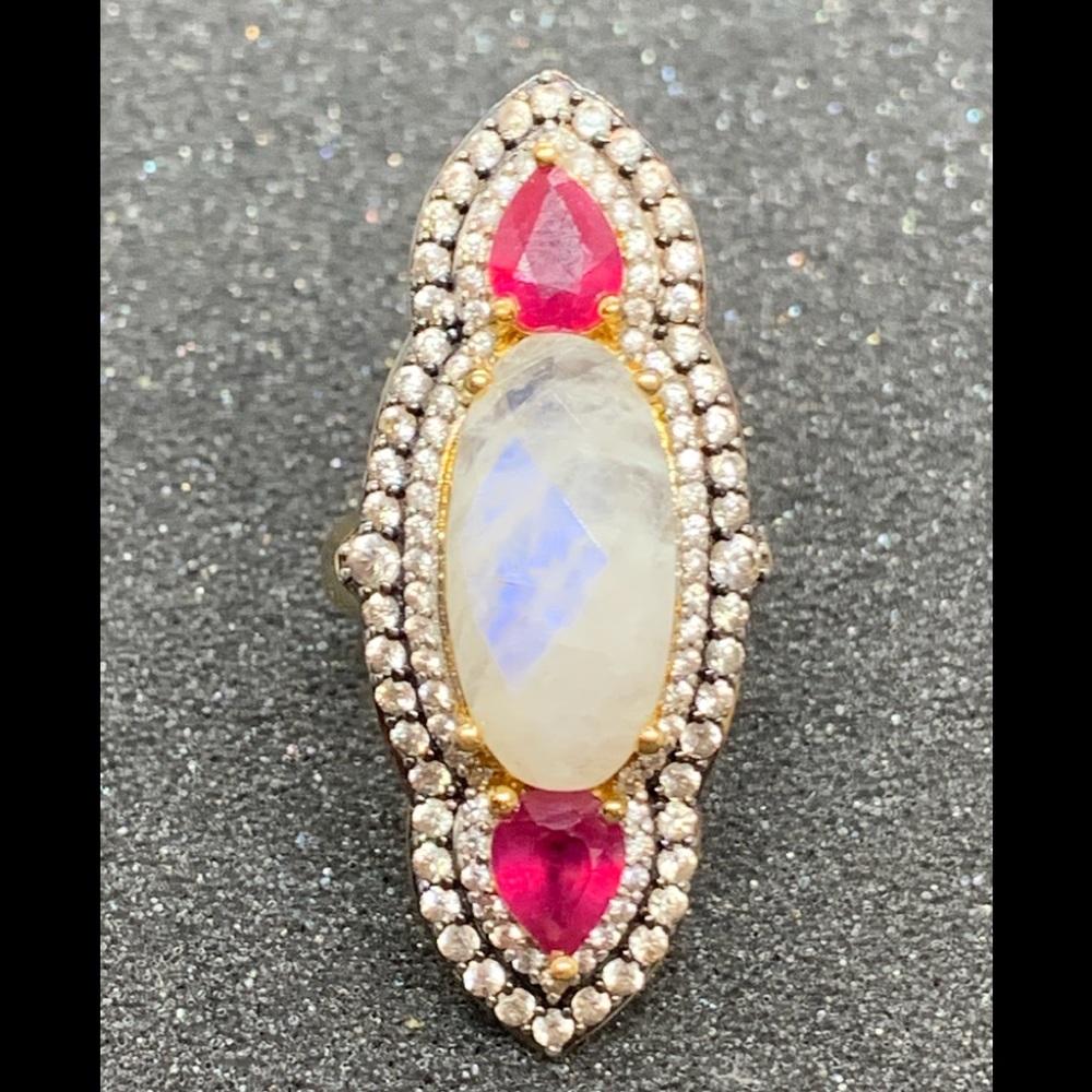 Rarities Vermeil Rainbow Moonstone Ruby Ring